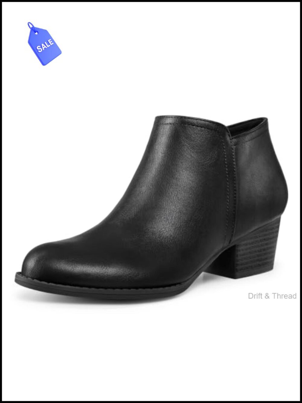 Women's Ankle Boots Low Chunky Stacked Heel Booties Side Zip